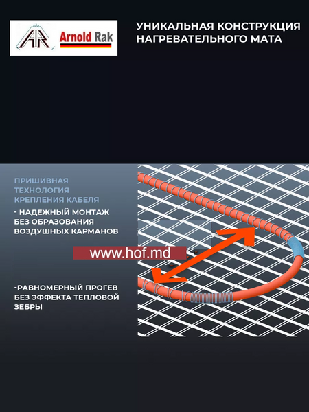 Теплый пол электрический Arnold Rak 180 Вт/м² двухжильный нагревательный мат 0,5 м² /90Вт с программируемым терморегулятором E51 белый или черный matarnoldE51 фото