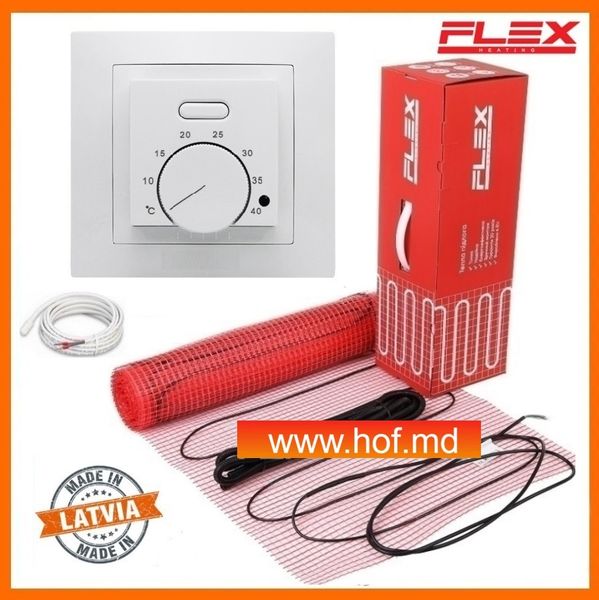 Теплый пол электрический Flex 175 Вт/м² двухжильный нагревательный мат 0,5 м² /100Вт с механическим терморегулятором AC308 белым или черным matflexAC308  фото