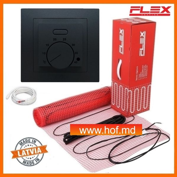 Теплый пол электрический Flex 175 Вт/м² двухжильный нагревательный мат 0,5 м² /100Вт с механическим терморегулятором AC308 белым или черным matflexAC308  фото