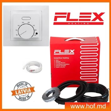 Теплый пол электрический Flex 0,5м²-0,6м²/ 88Вт (5м) нагревательный кабель под плитку 17,5 Вт/м с механическим терморегулятором AC308 белым или черным flexcabelAC308  фото