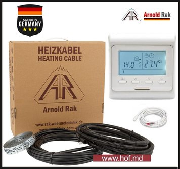 Теплый пол электрический Arnold Rak 1м²-1,2м²/ 200Вт (10м) нагревательный кабель 20 Вт/м с программируемым терморегулятором E51 белый или черный arnoldcabelE51 фото