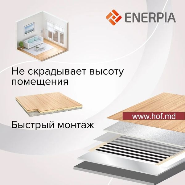 Инфракрасный пленочный теплый пол Enerpia 220Вт/м² 1м² (0.5м х 2м) /220Вт под ламинат с сенсорным программируемым терморегулятором TWE02 Wi-Fi белым или черным EnerpiaTW02 фото