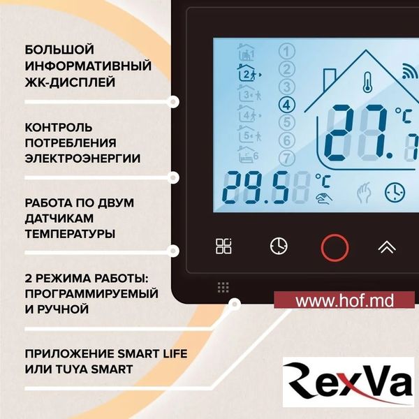 Пленочный теплый пол под ламинат Rexva PTC 220Вт/м² 1м² (0.5м х 2м) /220Вт с сенсорным программируемым терморегулятором TWE02 Wi-Fi белым или черным rexvaTWE02 фото