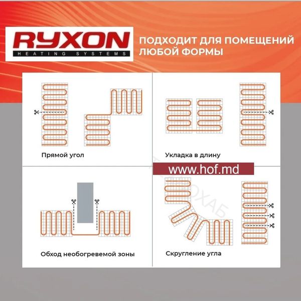 Теплый пол электрический Ryxon 200Вт/м² двухжильный нагревательный мат 0,5 м² /100Вт с программируемым терморегулятором E51 белый или черный ryxonmat51 фото