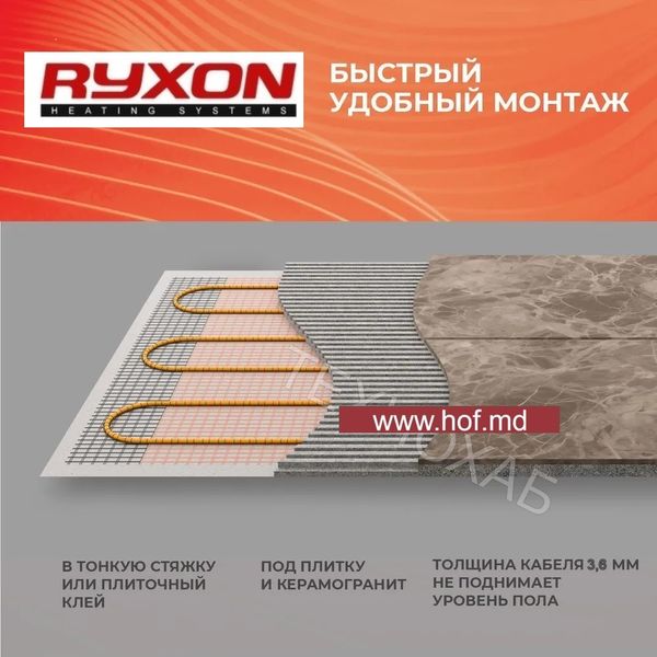 Теплый пол электрический Ryxon 200Вт/м² двухжильный нагревательный мат 0,5 м² /100Вт с сенсорным программируемым терморегулятором TWE02 Wi-Fi белым или черным matryxonTWE02 фото