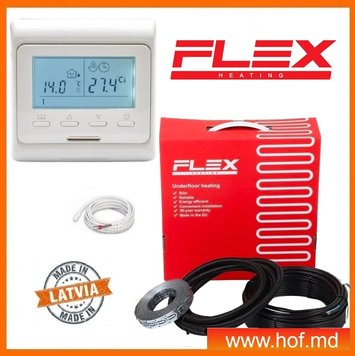 Теплый пол электрический Flex 0,5м²-0,6м²/ 88Вт (5м) нагревательный кабель под плитку 17,5 Вт/м с программируемым терморегулятором E51 белый или черный ryxoncabelE51 фото