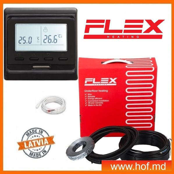 Теплый пол электрический Flex 0,5м²-0,6м²/ 88Вт (5м) нагревательный кабель под плитку 17,5 Вт/м с программируемым терморегулятором E51 белый или черный ryxoncabelE51 фото