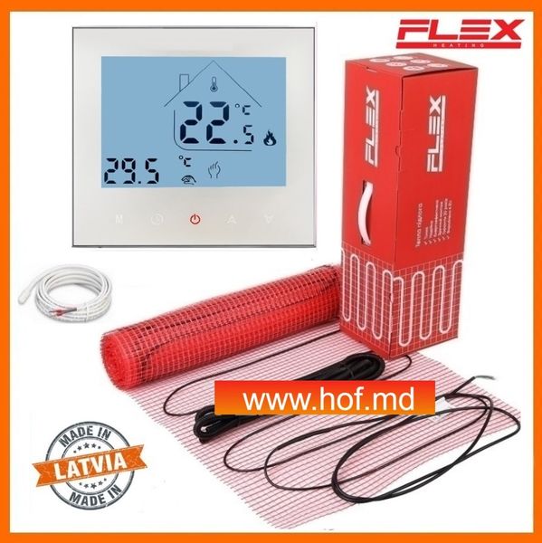 Теплый пол электрический Flex 175 Вт/м² двухжильный нагревательный мат 0,5 м² /100Вт с сенсорным программируемым терморегулятором AC605H белым или черным matflexAC605H  фото