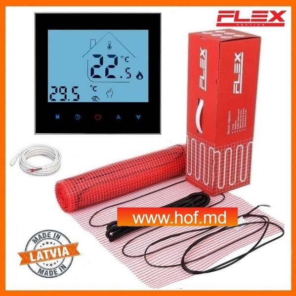 Теплый пол электрический Flex 175 Вт/м² двухжильный нагревательный мат 0,5 м² /100Вт с сенсорным программируемым терморегулятором AC605H белым или черным matflexAC605H  фото