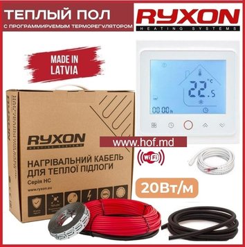 Теплый пол электрический Ryxon 0,5м²-0,6м²/ 100Вт (5м) нагревательный кабель под плитку 20 Вт/м с сенсорным программируемым терморегулятором TWE02 Wi-Fi белым или черным ryxoncabelTWE02 фото