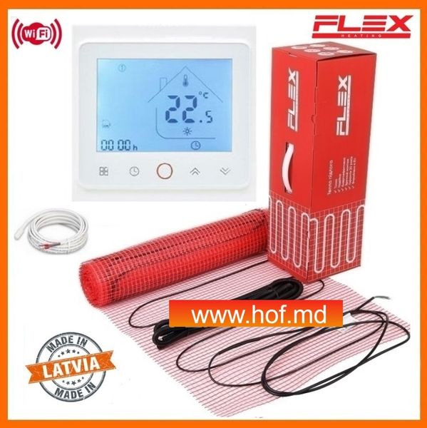 Теплый пол электрический Flex 175 Вт/м² двухжильный нагревательный мат 0,5 м² /100Вт с сенсорным программируемым терморегулятором TWE02 Wi-Fi белым или черным matflexTWE02 фото