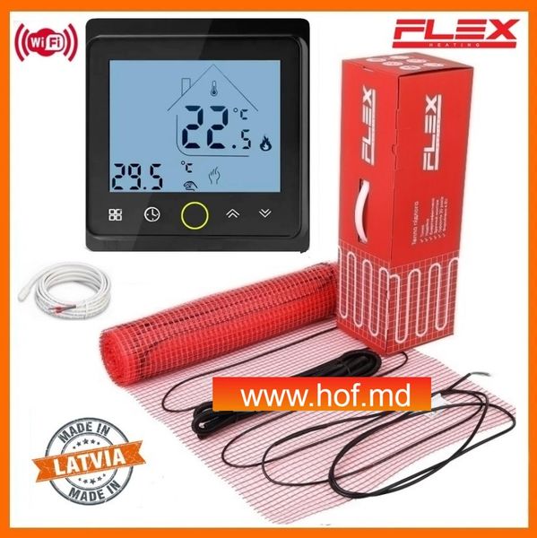 Теплый пол электрический Flex 175 Вт/м² двухжильный нагревательный мат 0,5 м² /100Вт с сенсорным программируемым терморегулятором TWE02 Wi-Fi белым или черным matflexTWE02 фото