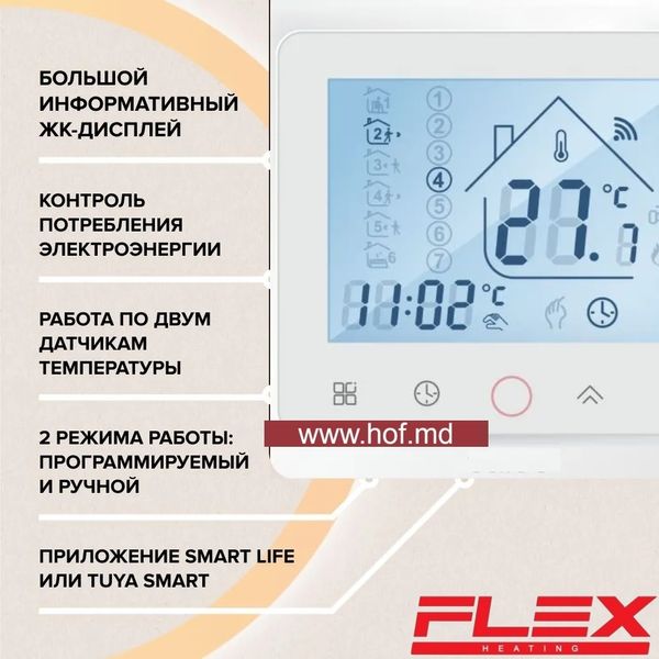 Теплый пол электрический Flex 175 Вт/м² двухжильный нагревательный мат 0,5 м² /100Вт с сенсорным программируемым терморегулятором TWE02 Wi-Fi белым или черным matflexTWE02 фото