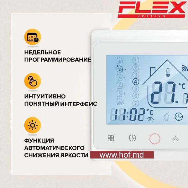 Теплый пол электрический Flex 175 Вт/м² двухжильный нагревательный мат 0,5 м² /100Вт с сенсорным программируемым терморегулятором TWE02 Wi-Fi белым или черным matflexTWE02 фото