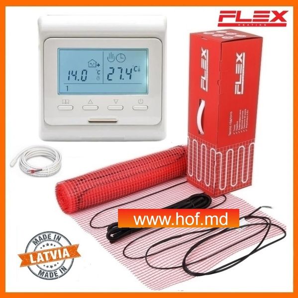 Теплый пол электрический Flex 175 Вт/м² двухжильный нагревательный мат 0,5 м² /100Вт с программируемым терморегулятором E51 белый или черный matflexE51 фото