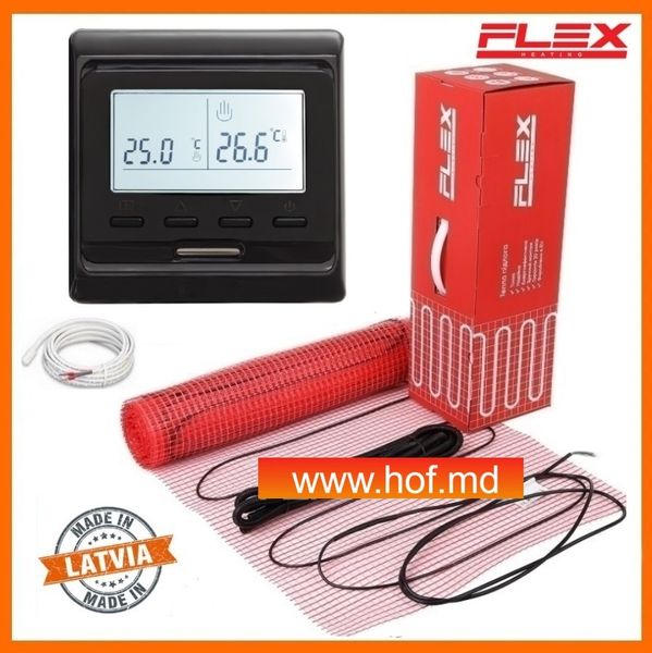 Теплый пол электрический Flex 175 Вт/м² двухжильный нагревательный мат 0,5 м² /100Вт с программируемым терморегулятором E51 белый или черный matflexE51 фото