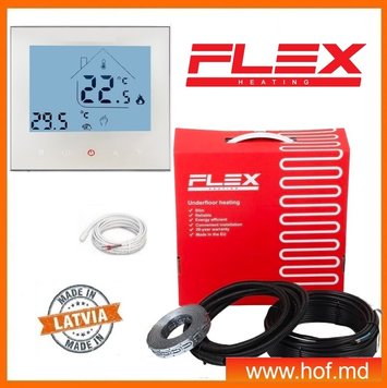 Теплый пол электрический Flex 0,5м²-0,6м²/ 88Вт (5м) нагревательный кабель под плитку 17,5 Вт/м с сенсорным программируемым терморегулятором AC605H белым или черным flexcabelAC605H  фото